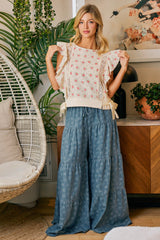Blooming Tiered Denim Palazzo Pants