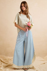 Lace-Trim Wide-Leg Jeans