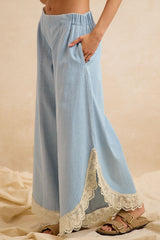 Lace-Trim Wide-Leg Jeans