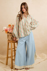 Lace-Trim Wide-Leg Jeans