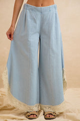 Lace-Trim Wide-Leg Jeans