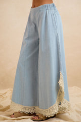 Lace-Trim Wide-Leg Jeans