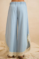 Lace-Trim Wide-Leg Jeans