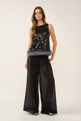 Full Sequin Faux Fur Trim Top