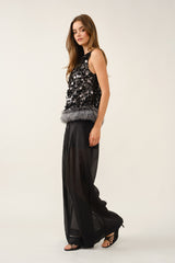 Full Sequin Faux Fur Trim Top