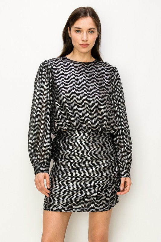 Metallic Silver Top & Skirt Set