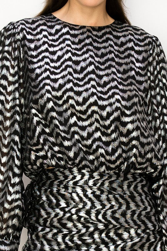 Metallic Silver Top & Skirt Set