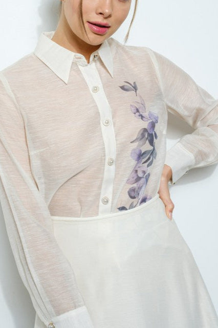 Long Sleeve Purple Floral Print Blouse Top