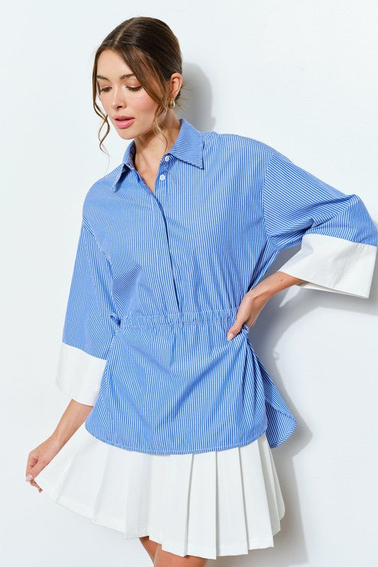 Striped Button-Down Cinch Waist Shirt Top