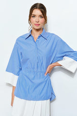 Striped Button-Down Cinch Waist Shirt Top