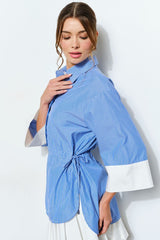 Striped Button-Down Cinch Waist Shirt Top