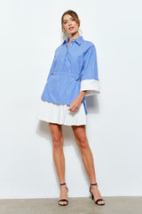 Striped Button-Down Cinch Waist Shirt Top