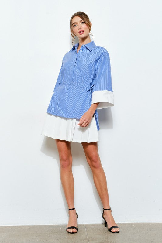 Striped Button-Down Cinch Waist Shirt Top
