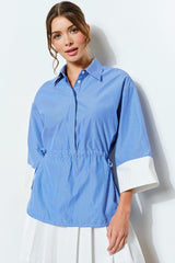 Striped Button-Down Cinch Waist Shirt Top