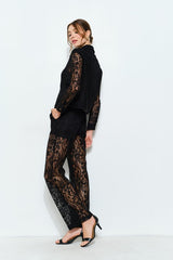 Black Long Sleeve Lace Button-Up Shirt