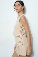 Floral Appliqué Sleeveless Crop Top