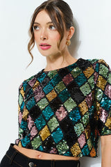 Multicolor Diamond Pattern Sequin Top (2 Color Ways)
