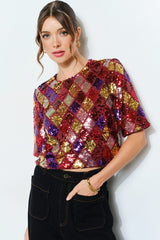 Multicolor Diamond Pattern Sequin Top (2 Color Ways)