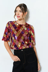 Multicolor Diamond Pattern Sequin Top (2 Color Ways)