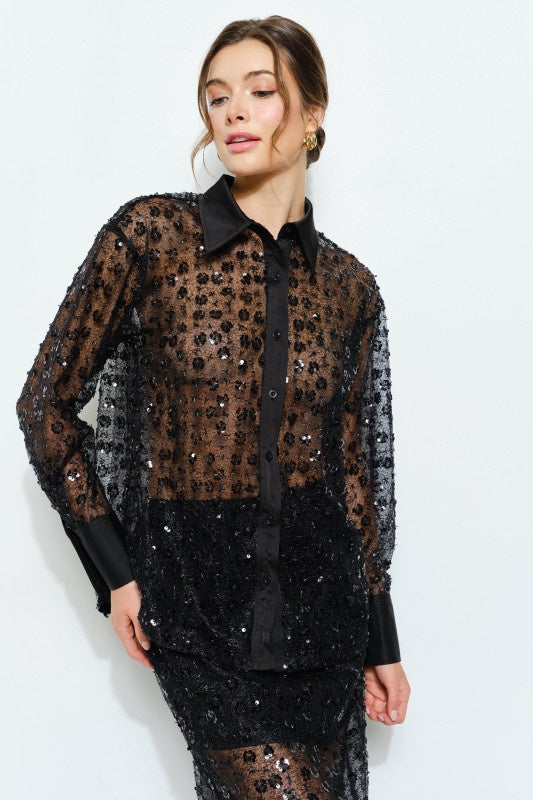 Slate Blue Sheer Blouse (2 Color Ways)
