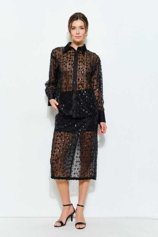 Slate Blue Sheer Blouse (2 Color Ways)