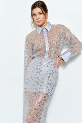 Slate Blue Sheer Blouse (2 Color Ways)