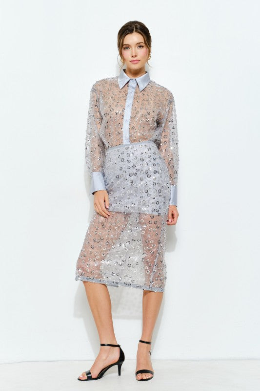 Slate Blue Sheer Blouse (2 Color Ways)