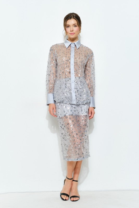 Slate Blue Sheer Blouse (2 Color Ways)