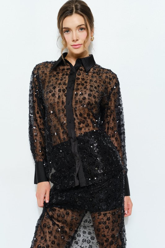 Slate Blue Sheer Blouse (2 Color Ways)