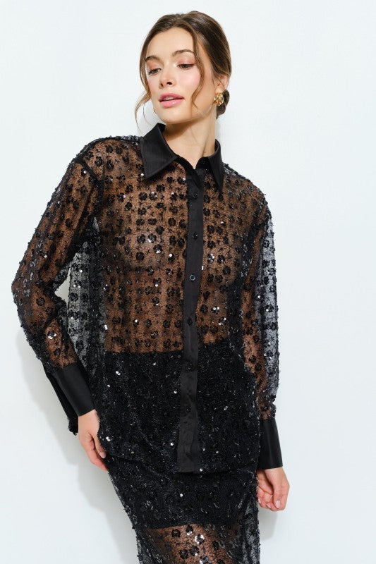 Slate Blue Sheer Blouse (2 Color Ways)