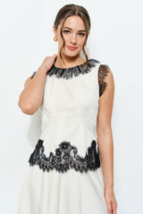 Lace Contrast Trim Sleeveless Blouse