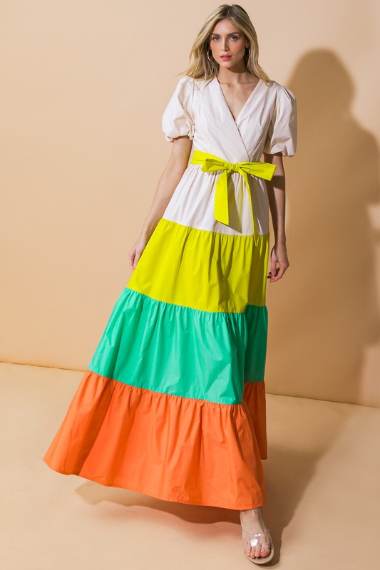 Poplin Color Blocked Maxi Dress
