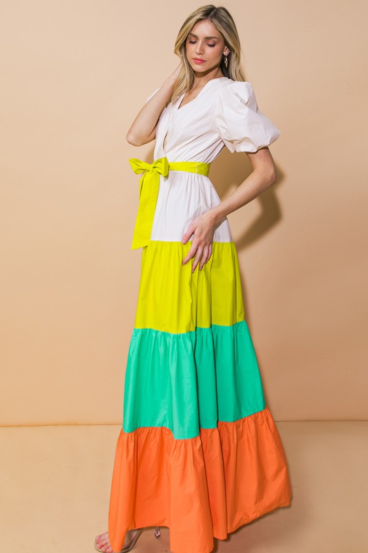 Poplin Color Blocked Maxi Dress