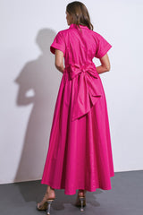 Solid Woven Button-Down Front Midi Dress