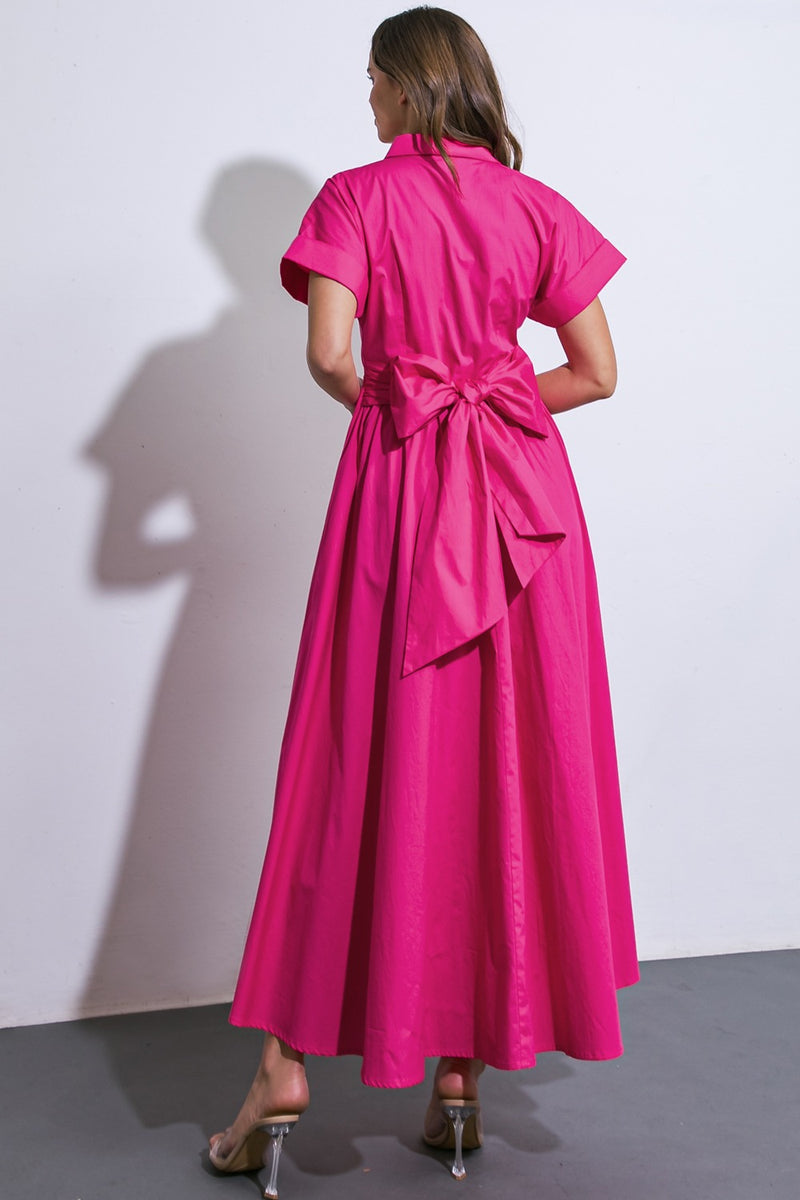 Solid Woven Button-Down Front Midi Dress