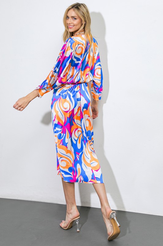 Kimono Sleeve Printed Midi Dress