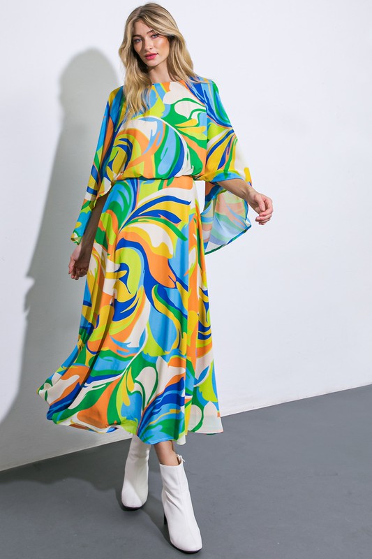 Green Blue Printed Maxi Dress