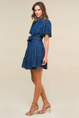 Button-Up Tiered Denim Dress