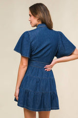 Button-Up Tiered Denim Dress