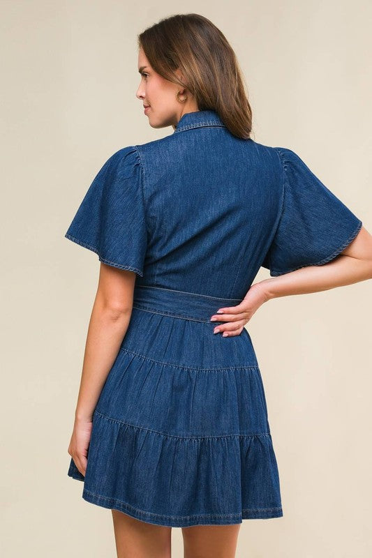 Button-Up Tiered Denim Dress