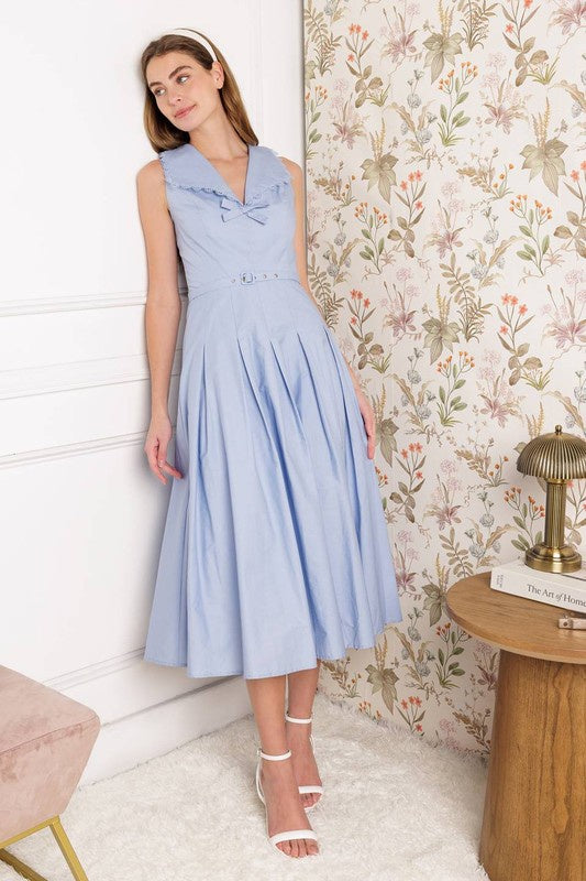 V-Neckline Solid Woven Midi Dress
