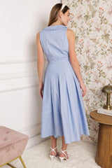 V-Neckline Solid Woven Midi Dress
