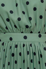 Green Polka Dot Pleated Maxi Dress