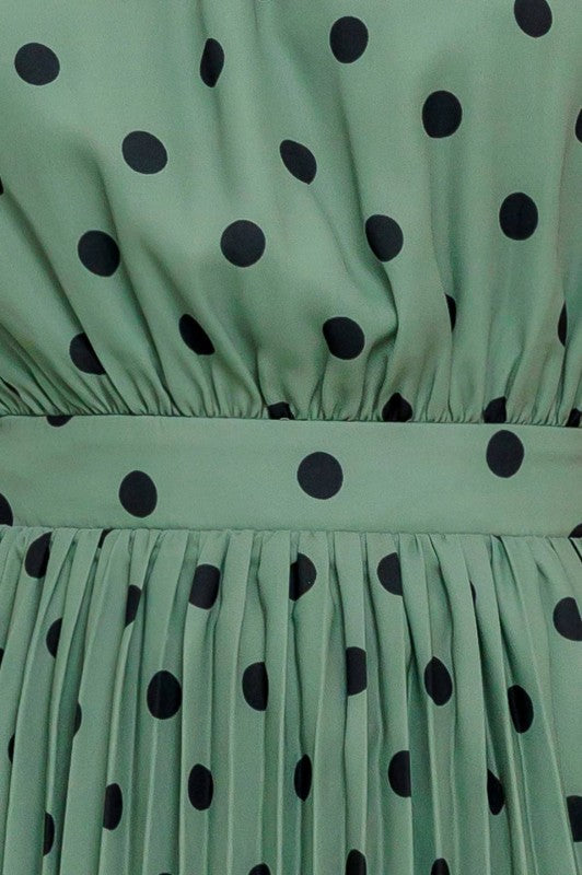 Green Polka Dot Pleated Maxi Dress