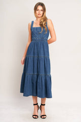 Denim Tiered Midi Dress