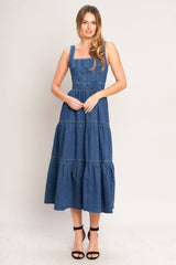 Denim Tiered Midi Dress