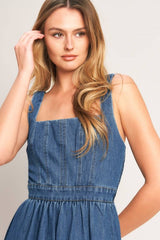 Denim Tiered Midi Dress