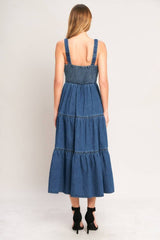 Denim Tiered Midi Dress