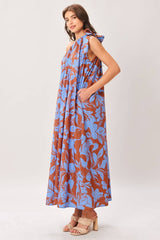 Azure Bloom One-Shoulder Midi Dress