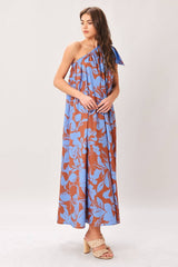 Azure Bloom One-Shoulder Midi Dress